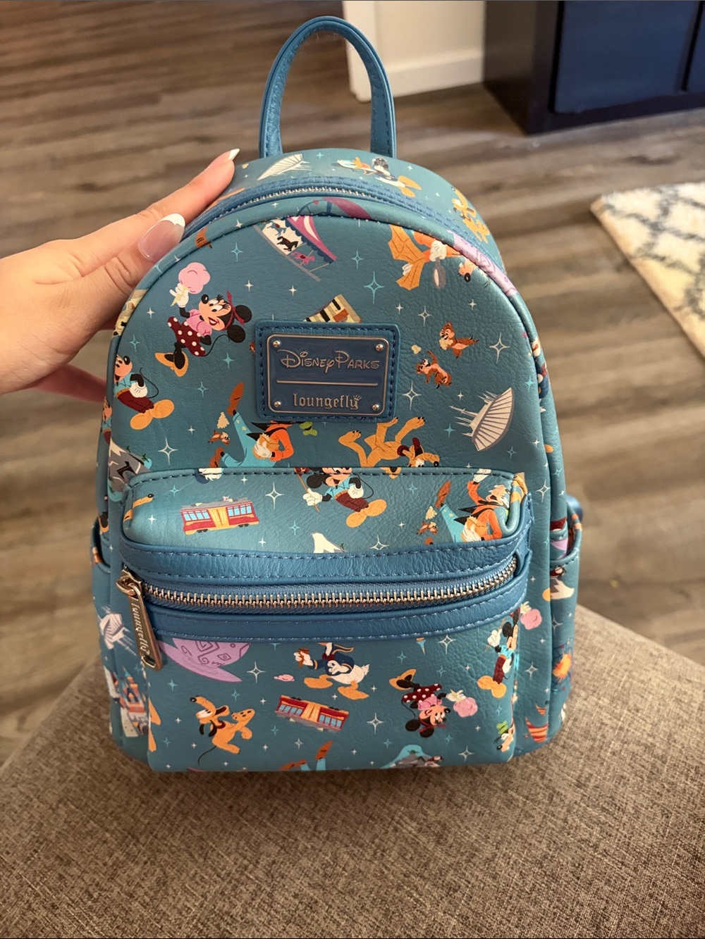 Loungefly Teal Blue Disney Parks Mini Backpack with Character Print